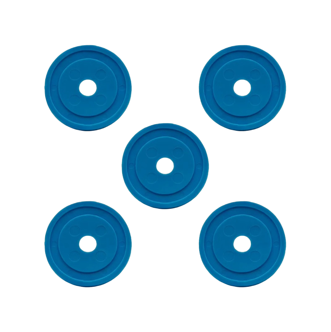 A pack of 5 Anti-Friction Washers in Blue for a RAD mounting system.
